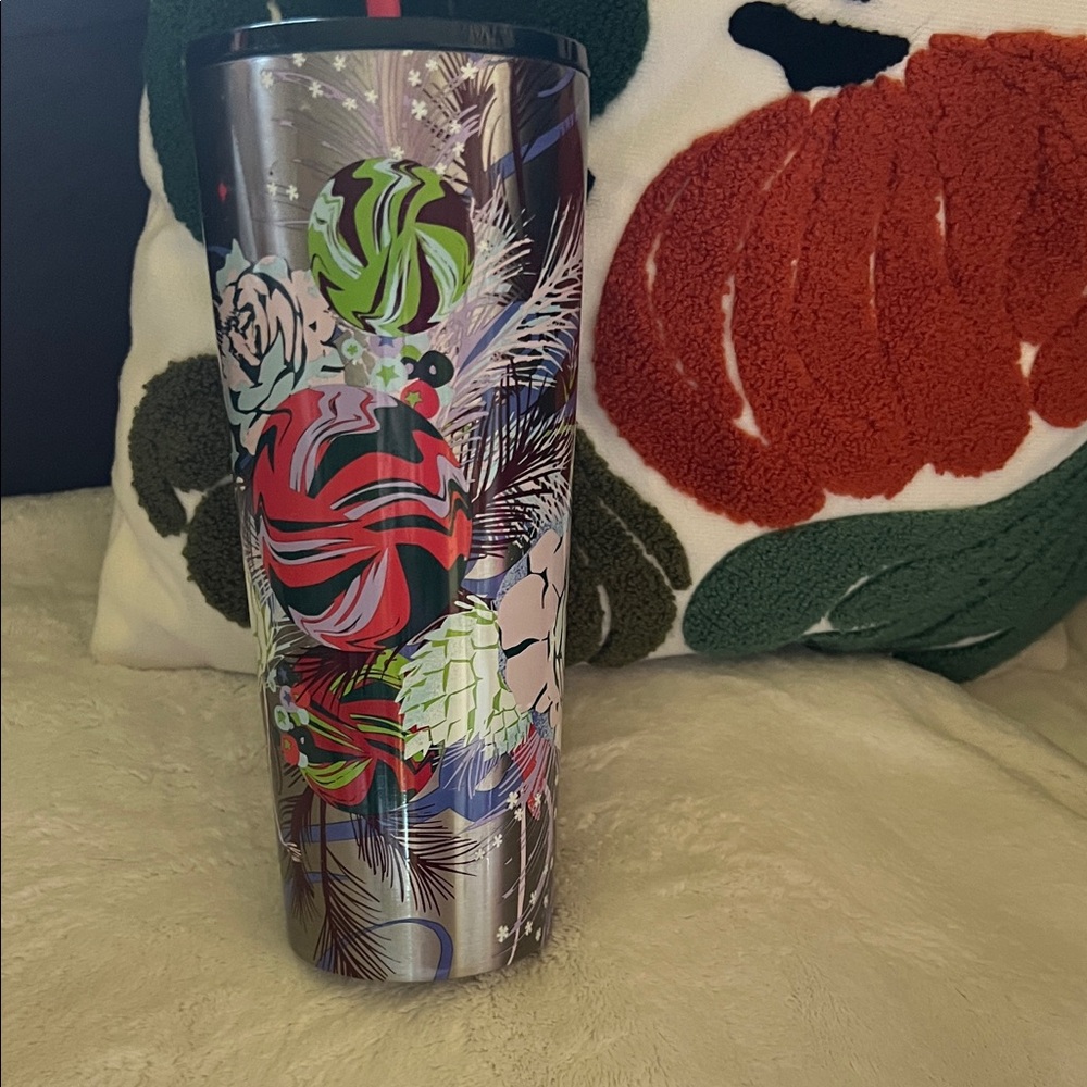 Starbucks Festive Tumbler with Red and Green Ornaments
